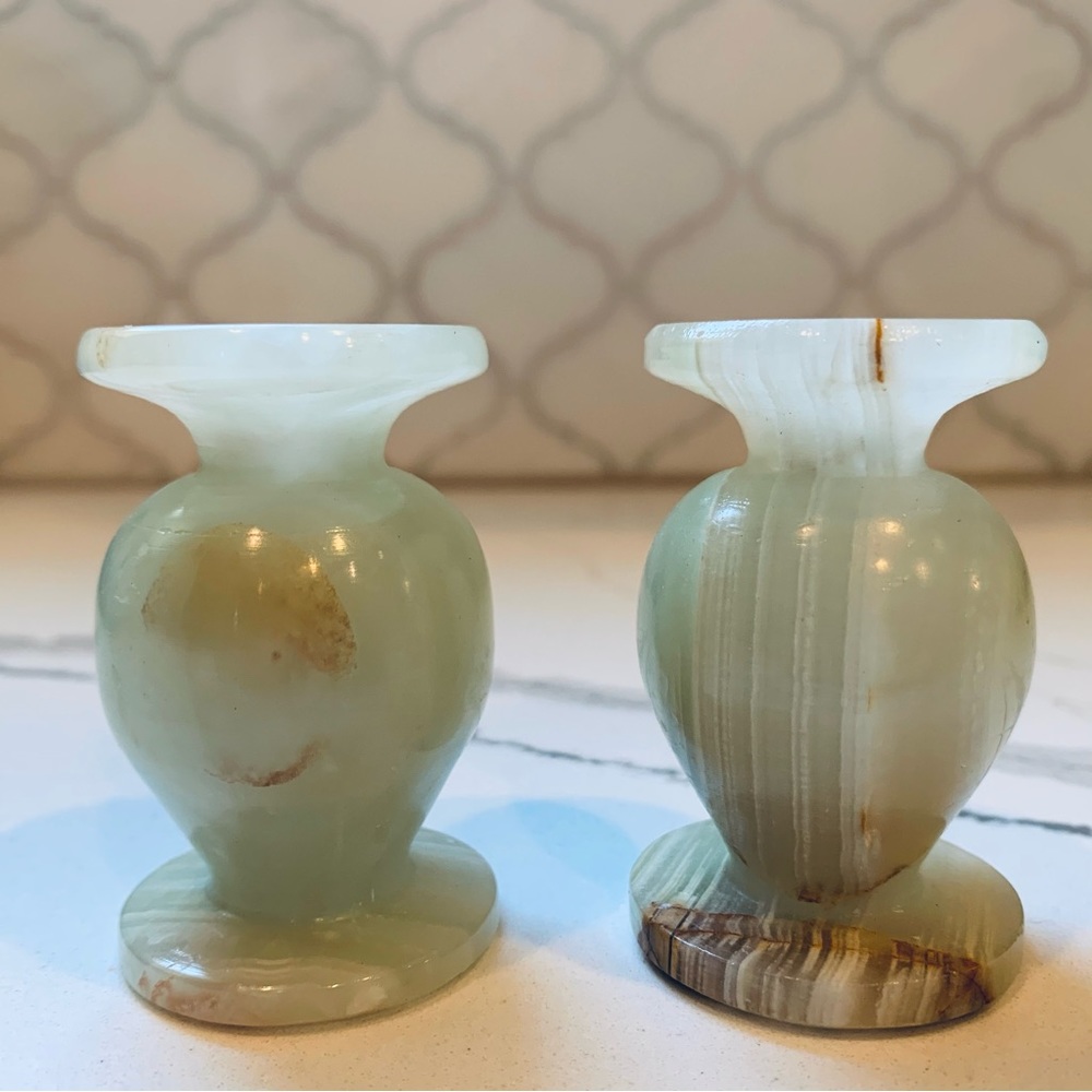 2 Matching Small Solid Stone Candlesticks